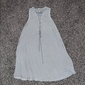 Sleeveless Lace-Up Light Gray-Blue Swing Dress